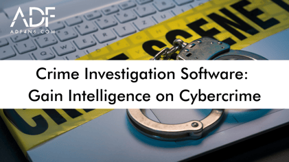Crime Investigation Software Gain Intelligence on Cybercrime: Yellow Crime Scene Tape and Handcuffs resting on top of laptop keyboard