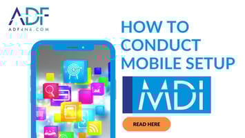 an illustrated blue iphone with colorful app icons, floating on a white background. to the right a title of How to Conduct Mobile Setup with Mobile Device Investigator