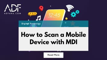 cartoon image of a white cellphone with colorful app icons floating around it. A title in the center of How to Scan a Mobile Device with Mobile Device Investigator