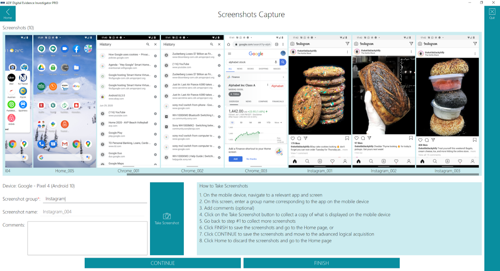 Forensic Acquisition - Screenshots on a Mobile Device with MDI and DEI PRO