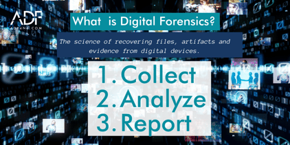 What is Digital Forensics - brief description with digital data blurred behind text