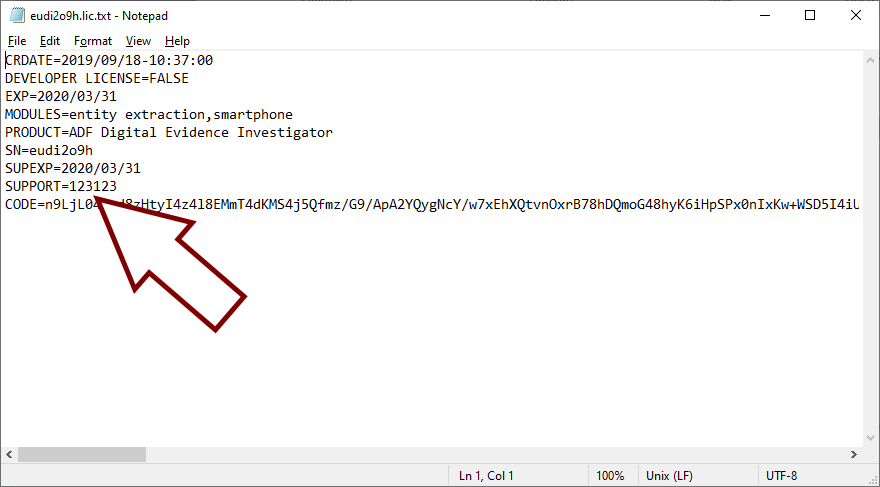 Finding the Support Code in the License File