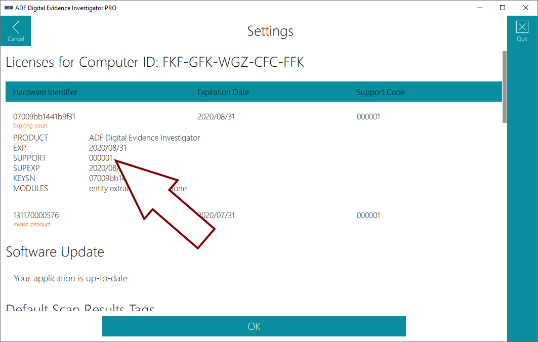 Finding your License Information in the Application