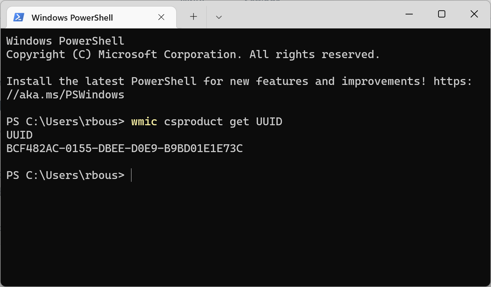 Windows PowerShell UUID